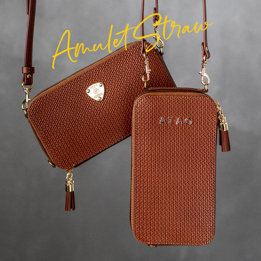 アミュレット・ストロー|アタオで一番売れているスマホショルダー|手編みのような型押しメッシュのスマホポシェット