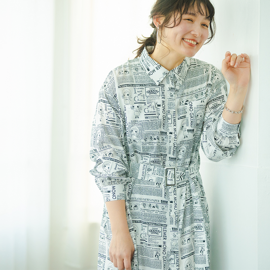 ニュースペーパー柄・ワンピース(フリー)